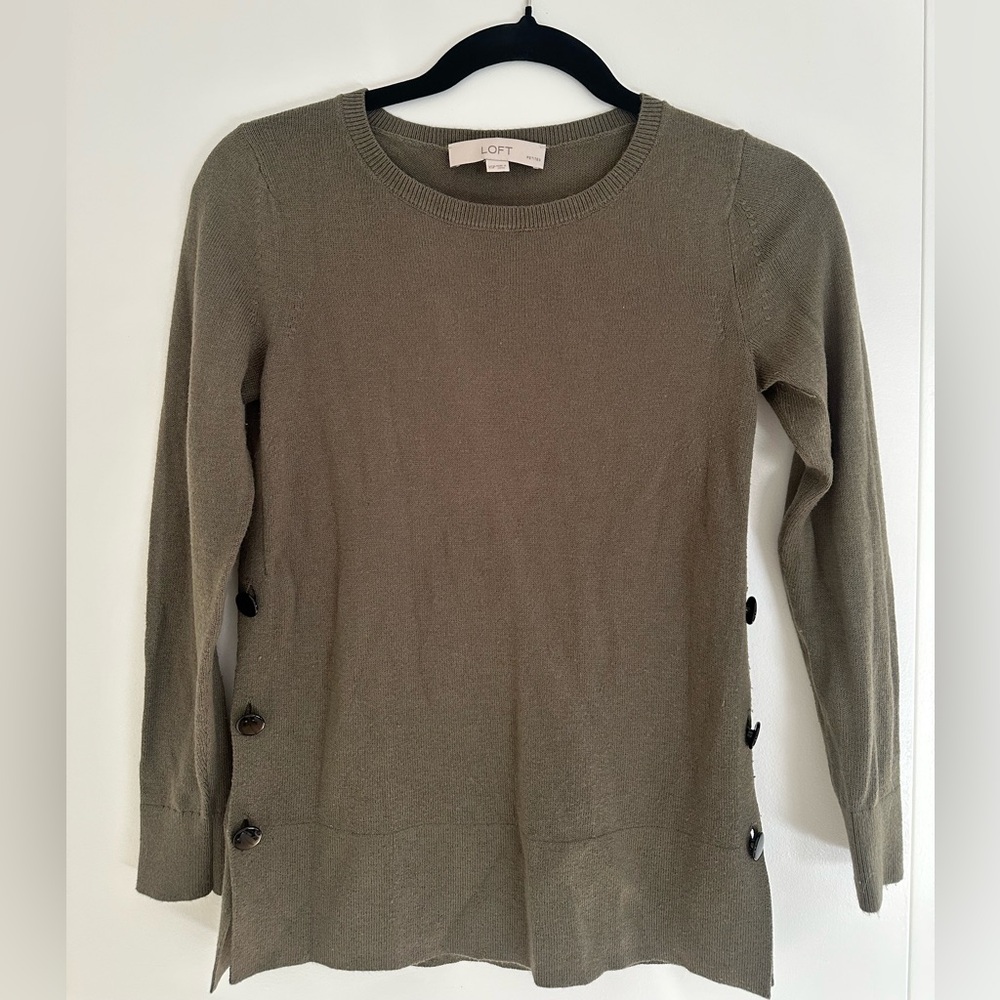 Loft Olive Green Side-Button Pullover Sweater | X… - image 2